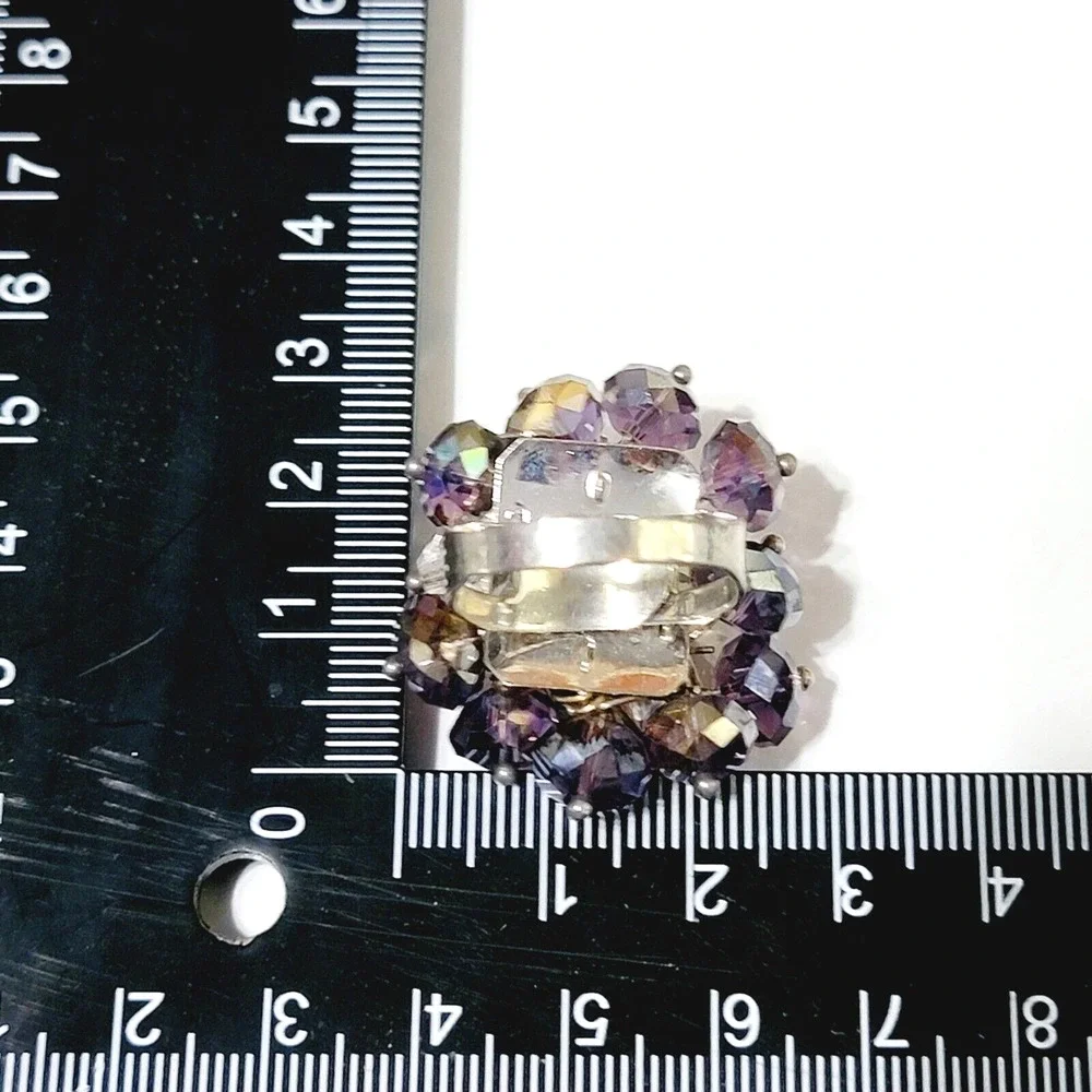 Chunky Ladybug Ring‎ Glass Adjustable Purple Red Statement Jewelry r-9